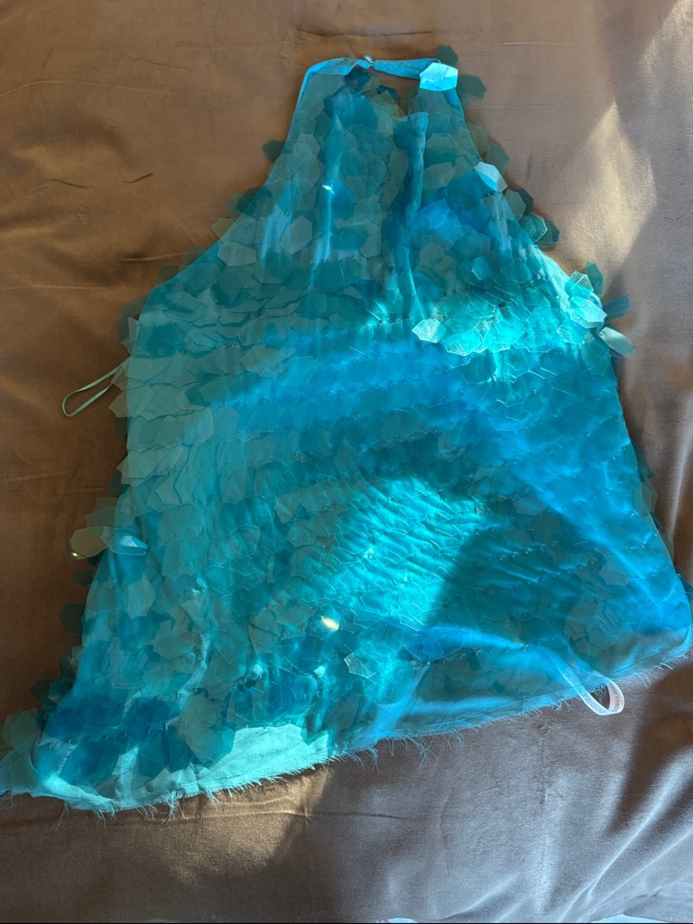 Turquoise Blue Halter Sequin Women's Top
